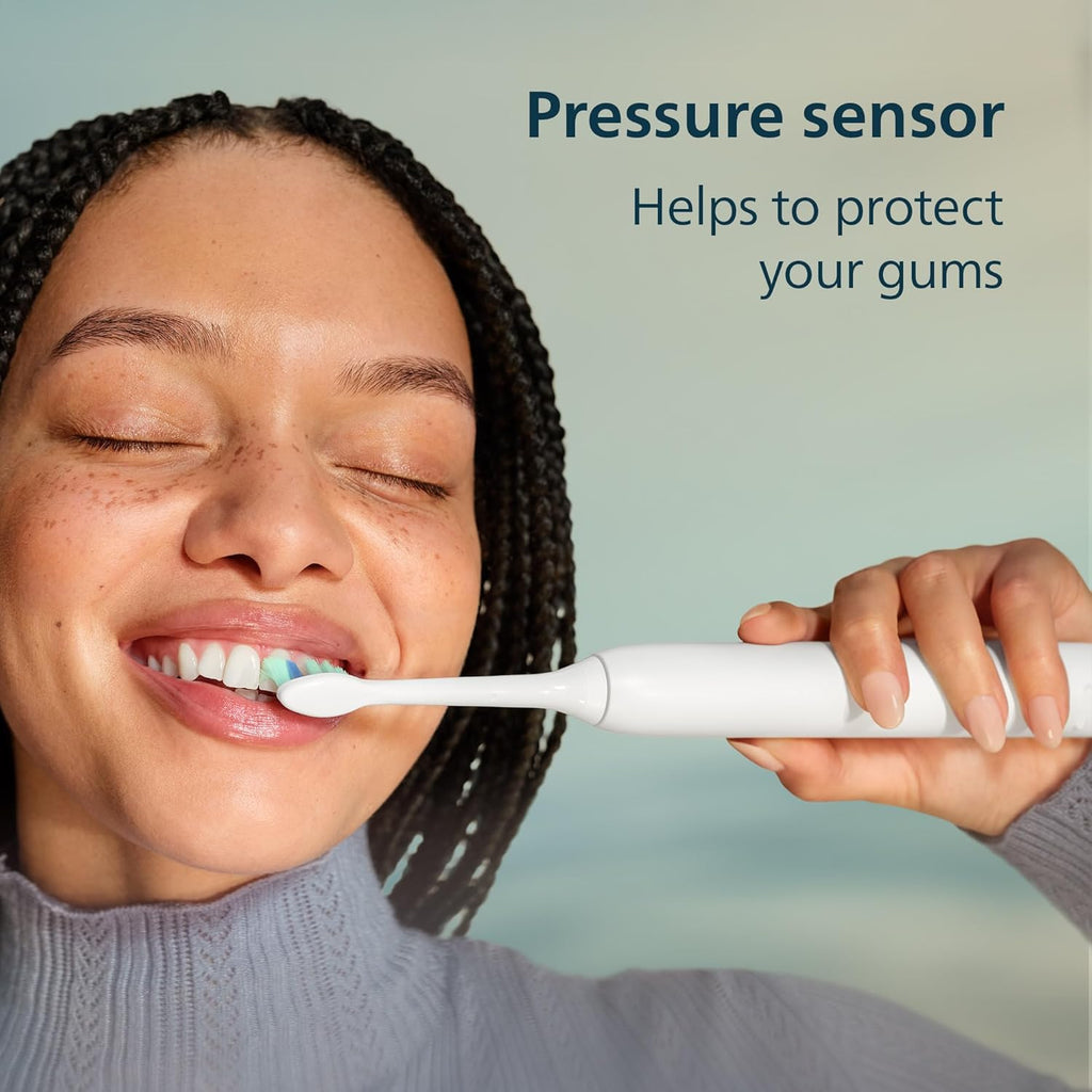 Philips Sonicare 4100 Series Electric Toothbrush - Sonic Toothbrush with Advanced Sonic Technology, Pressure Sensor, Two Intensity Settings, Smartimer & Quadpacer, White, Model HX3681/23